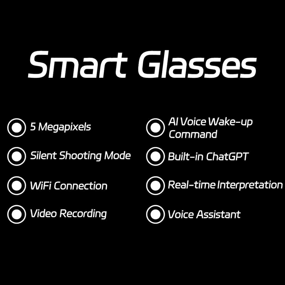 AI Smart Camera Glasses with HD 1080P Recording, Voice Assistant, Bluetooth & Real-Time Translation