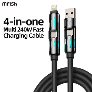 240W High Power 4-in-1 Multi USB Fast Charging Cable – Universal Charger for iPhone, Android, Tablets & Power Banks