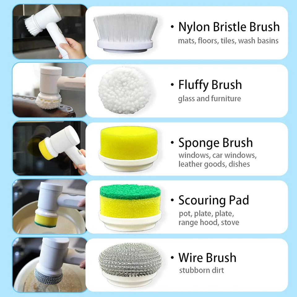 5 in 1 Electric Spin Scrubber – Cordless Power Cleaning Brush with Buffer Polisher for Bathroom, Shower, Tub & Kitchen Floor