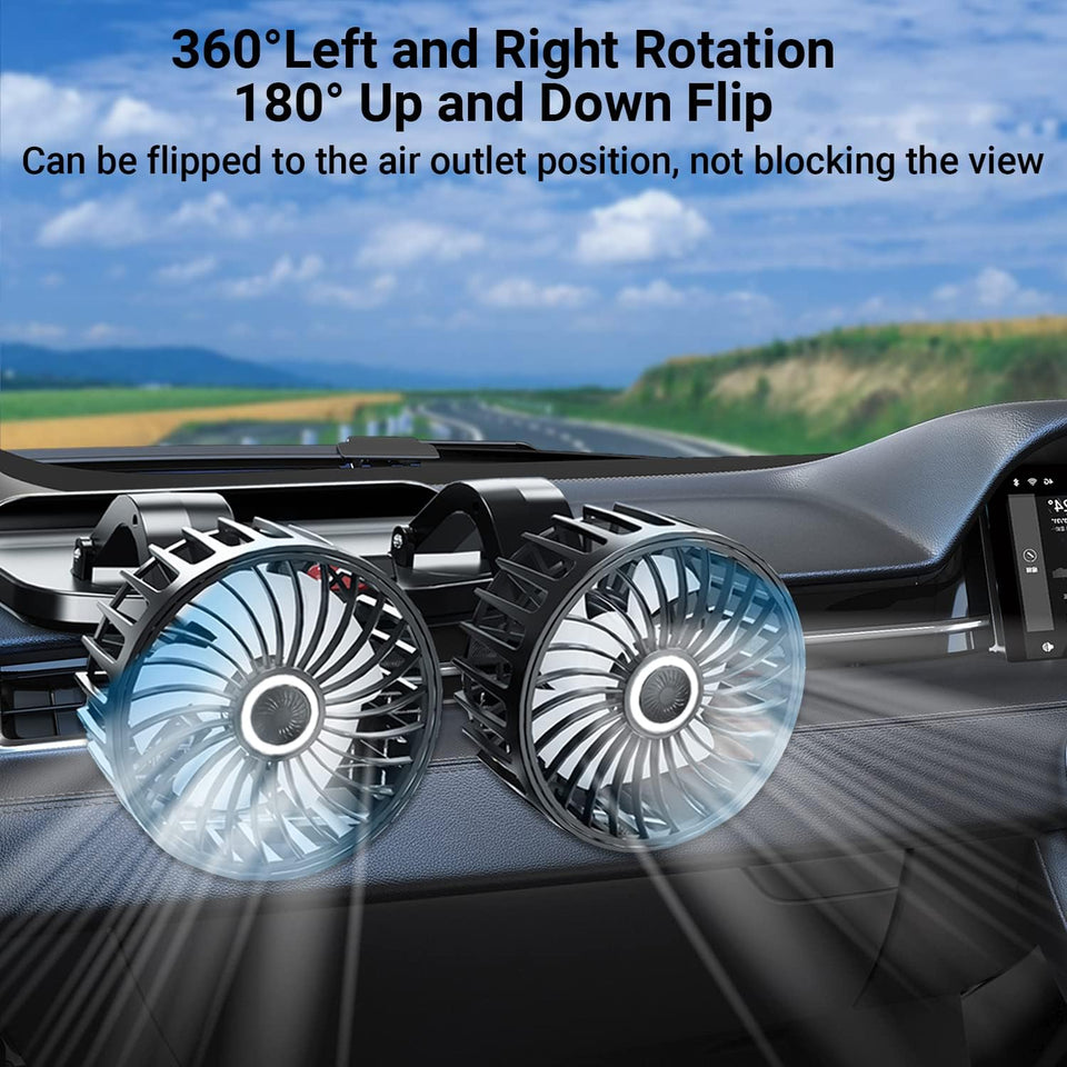 Portable USB Cooling Fan — 360° Adjustable Dual Head | Car & Desktop