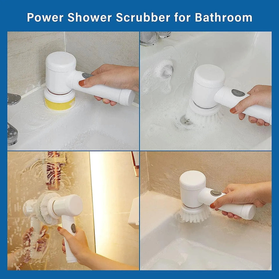 5 in 1 Electric Spin Scrubber – Cordless Power Cleaning Brush with Buffer Polisher for Bathroom, Shower, Tub & Kitchen Floor