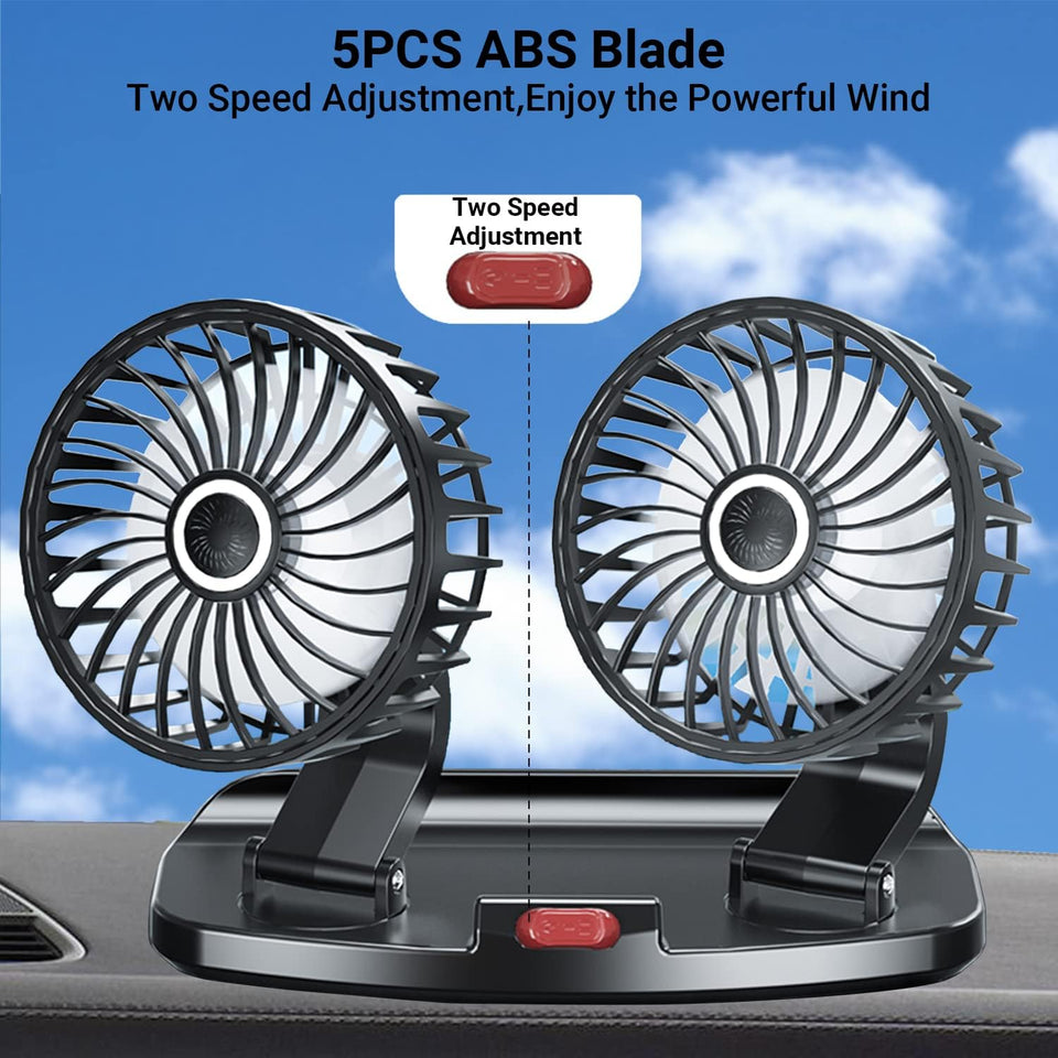 Portable USB Cooling Fan — 360° Adjustable Dual Head | Car & Desktop