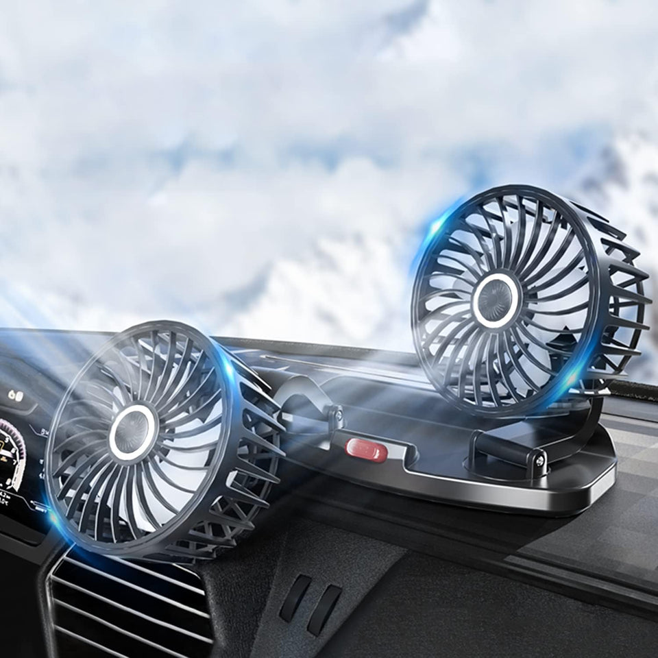 Portable USB Cooling Fan — 360° Adjustable Dual Head | Car & Desktop