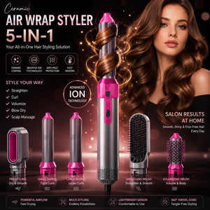5-in-1 Ceramic Air Wrap Styler Hair Dryer Brush – Curling, Straightening, Volumizing & Blow Drying Tool