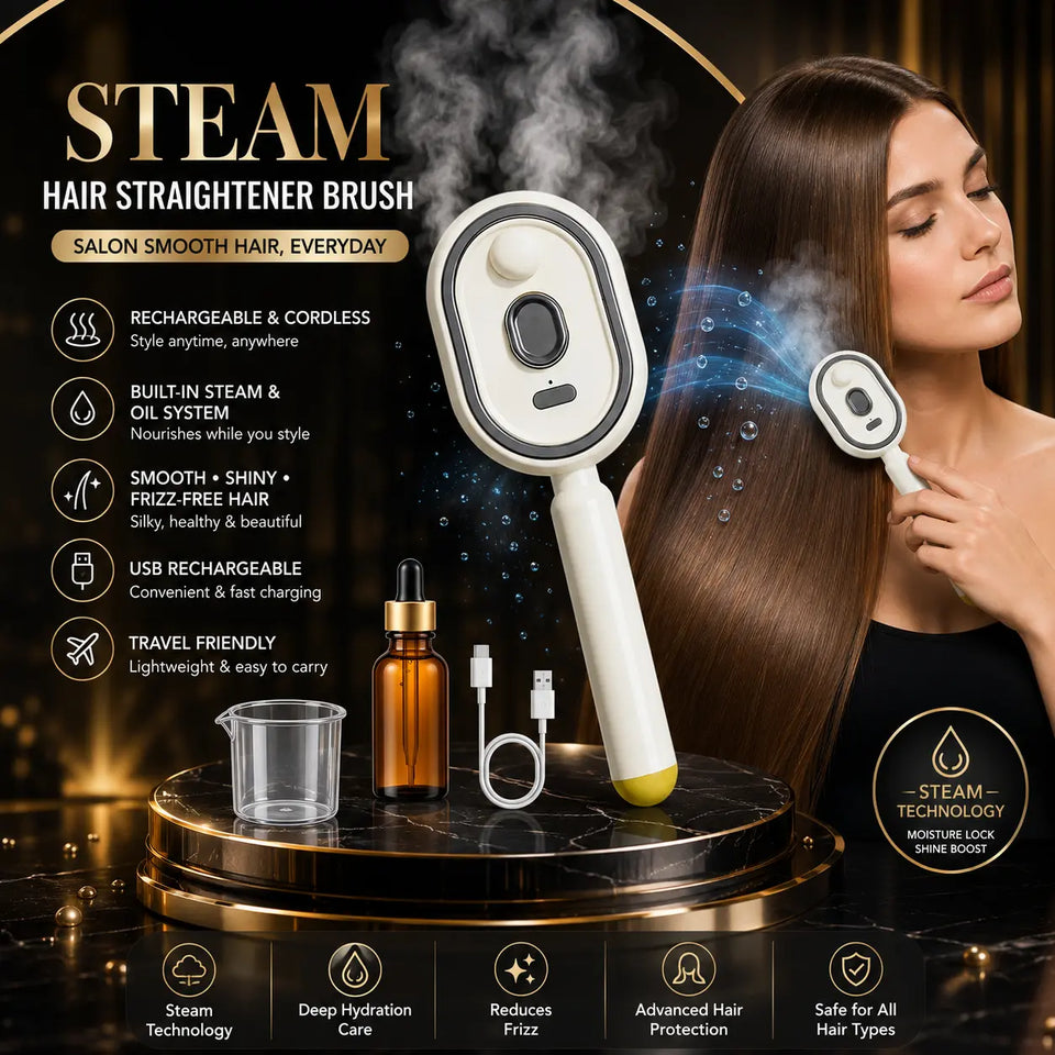 Portable Steam Hair Straightener Brush with Rechargeable Battery