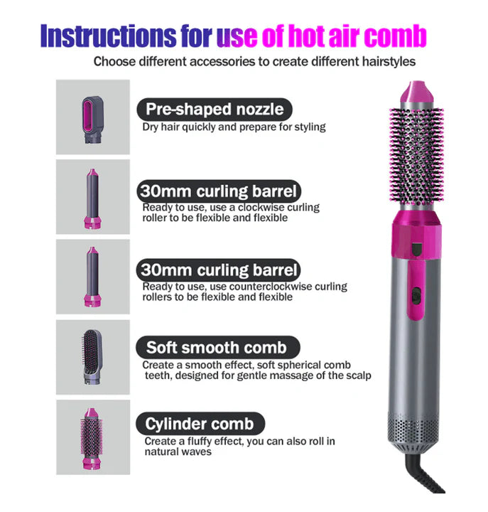 5-in-1 Ceramic Air Wrap Styler Hair Dryer Brush – Curling, Straightening, Volumizing & Blow Drying Tool