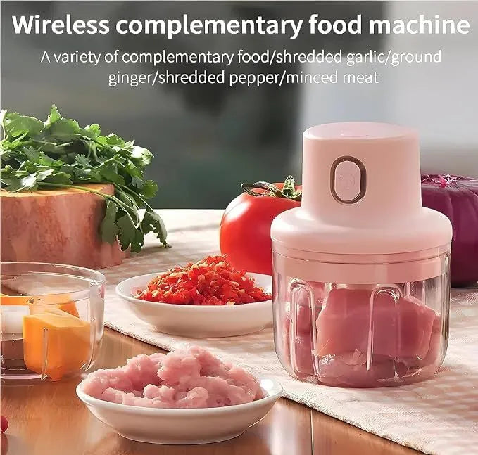 Wireless Electric Chopper – Cordless Battery-Powered Mini Food Chopper, 250ml Portable Vegetable & Nut Cutter for Kitchen