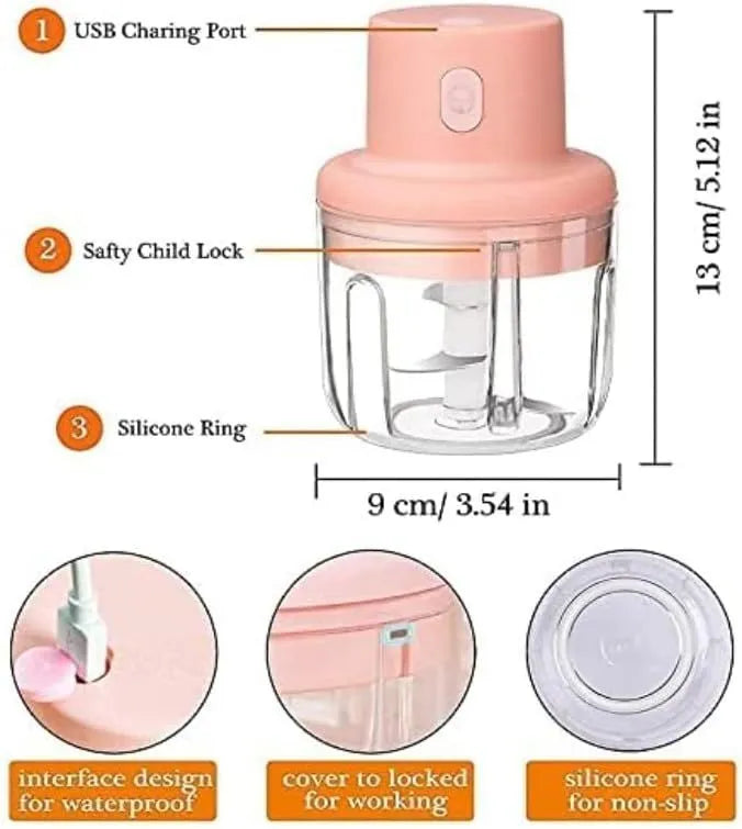 Wireless Electric Chopper – Cordless Battery-Powered Mini Food Chopper, 250ml Portable Vegetable & Nut Cutter for Kitchen